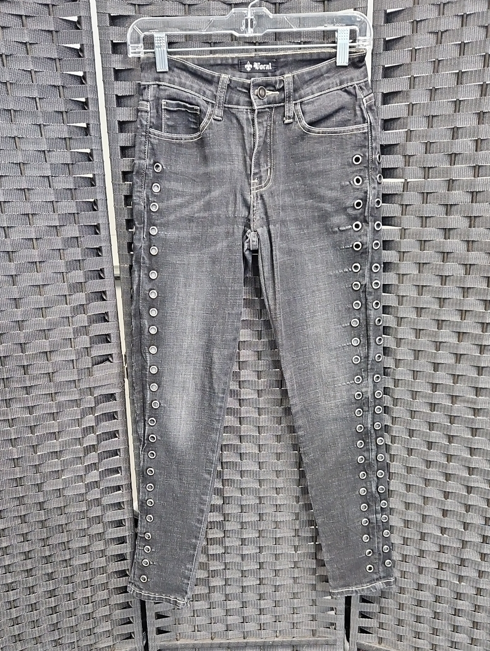 Size Small 4/6 Dark Grey Denim Skinny Leg With Rivet Holes From Boutique
